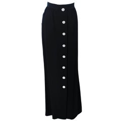 Vintage YVES SAINT LAURENT Black Full Length Skirt with Rhinestone Buttons Size 44
