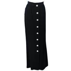 YVES SAINT LAURENT Black Full Length Skirt with Rhinestone Buttons Size 44 12