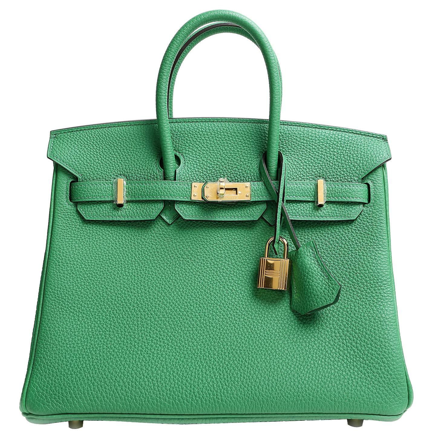 Hermès Bambou Green Togo 25 cm Birkin- GHW