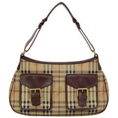 Burberry London Nova Plaid Coated Canvas & Leather Shoulder Bag GHW