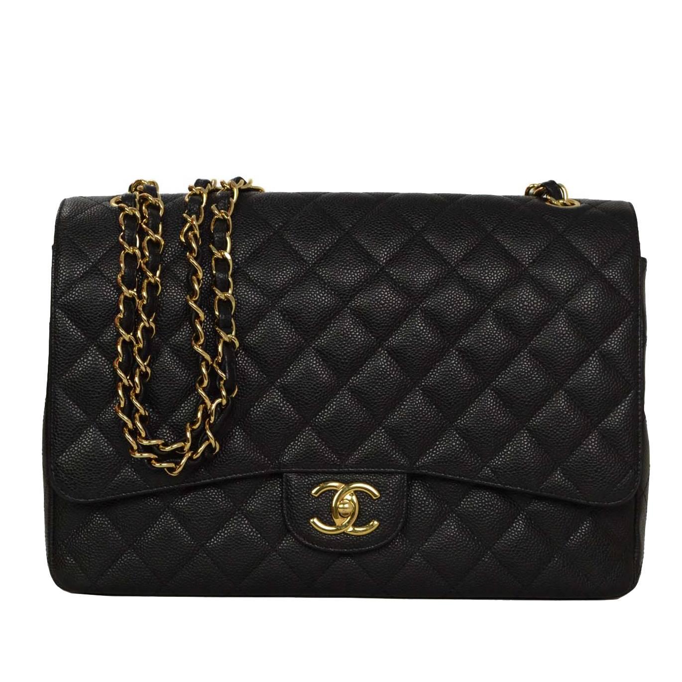 Chanel Black Quilted Caviar Classic Maxi Double Flap Bag GHW