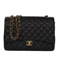 Chanel Black Quilted Caviar Classic Maxi Double Flap Bag GHW