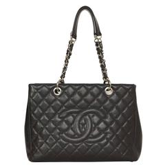 Chanel Charcoal Quilted Caviar GST Grand Shopper Tote Bag SHW