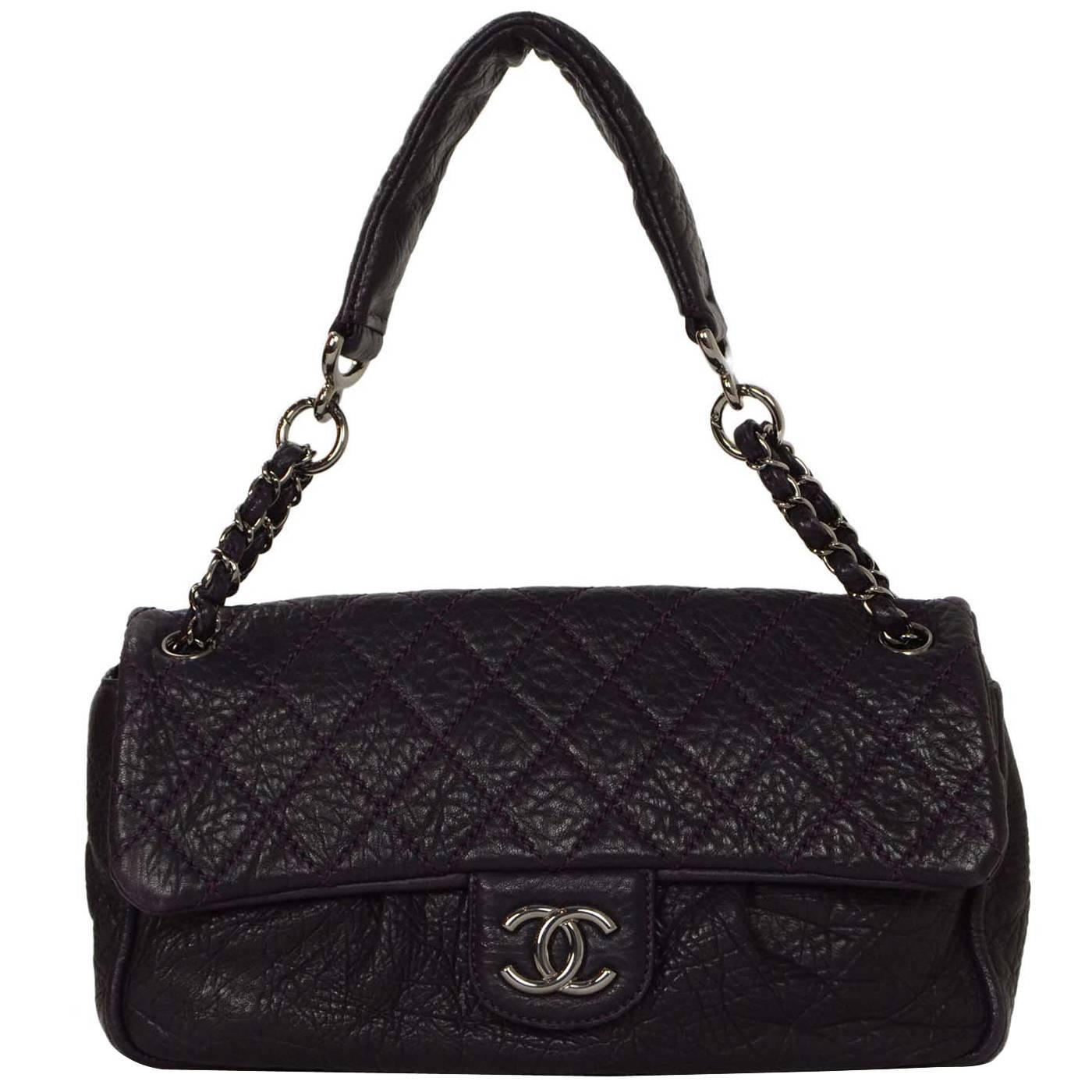 Chanel Plum Quilted Distressed Leather Flap Bag RHW For Sale at 1stdibs