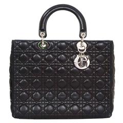 Christian Dior Black Quilted Leather Large Lady Dior Tote Bag SHW