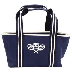 Chanel Tennis Sports Line Navy x White Canvas Tote Hand Bag