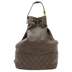 Vintage Chanel Dark Brown Leather Large Bucket Backpack
