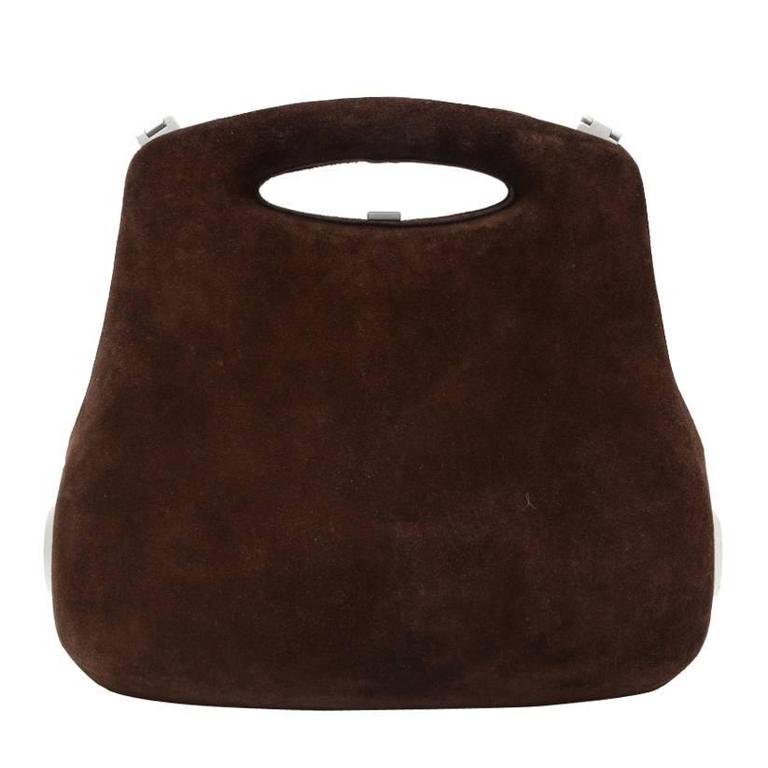 Chanel Butt Dark Brown Leather Hard Case Shoulder Hand Bag