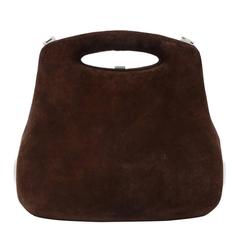 Chanel Butt Dark Brown Suede Leather Hard Case Hand Bag