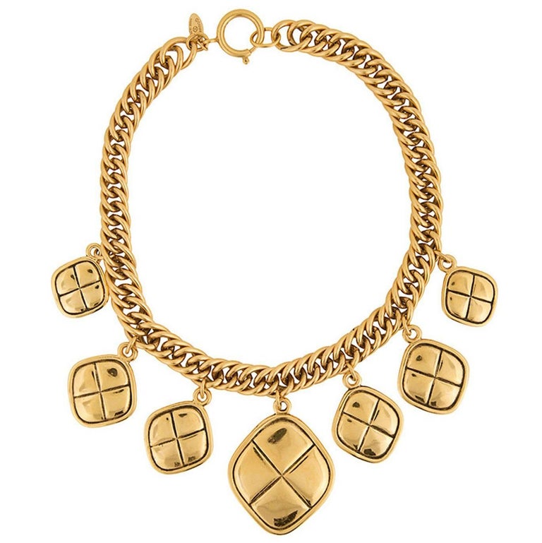 Chanel Gold Quilted Charm Choker Necklace For Sale at 1stDibs | chanel