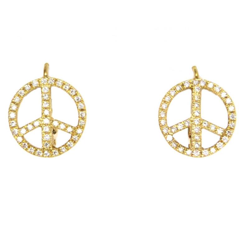 Diamond And 18k Gold Peace Sign Earrings For At 1stdibs Diamond 18k Gold Peace Sign Earrings For