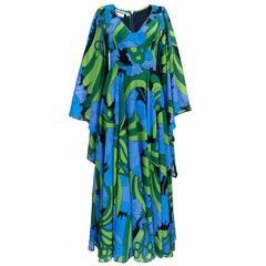 1970s Jean Varon Psychedelic Full Length Gown