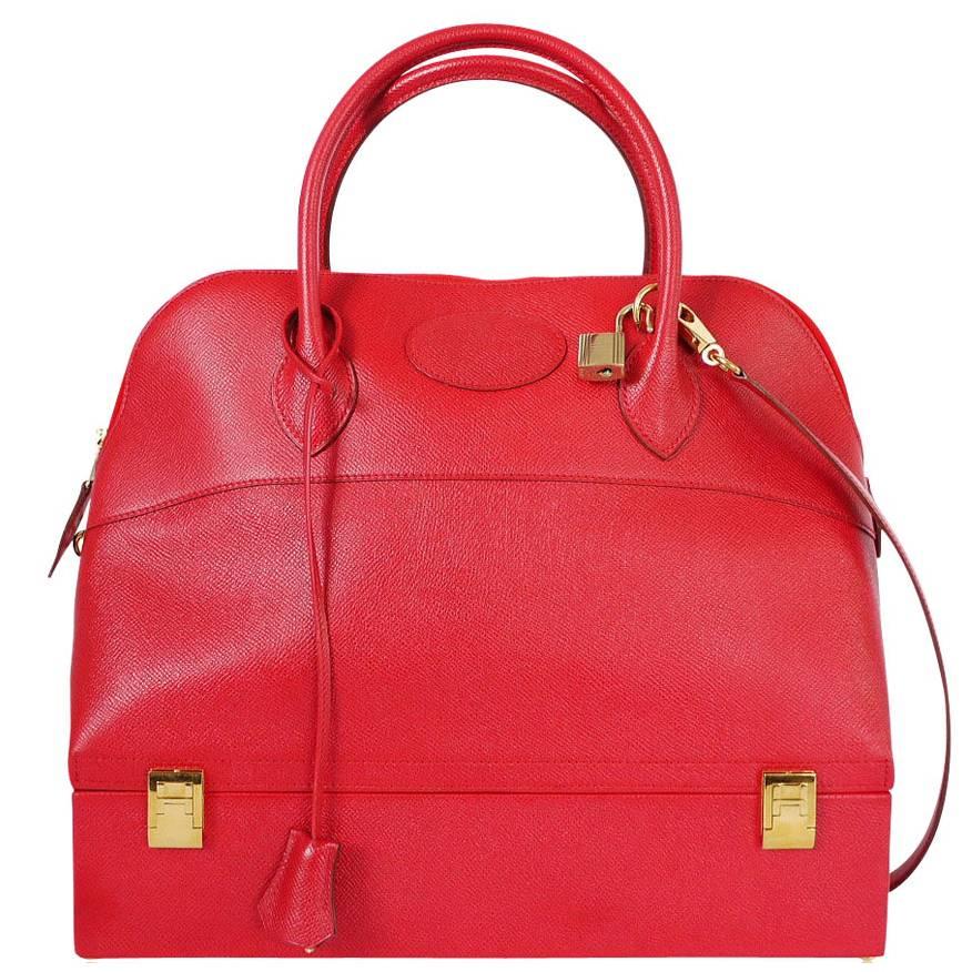 Hermes Red Couchevel Macpherson Trunk Handbag Rare