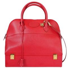 Vintage Hermes Red Couchevel Macpherson Trunk Handbag Rare