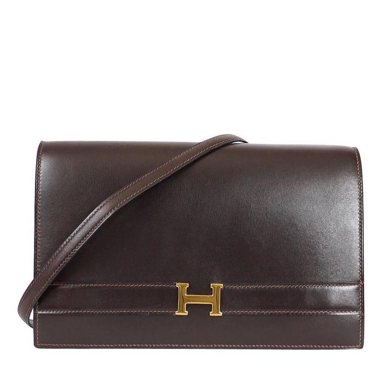 Hermes Brown Box Calf Annie 2way Shoulder Clutch Bag 1970s at 1stdibs