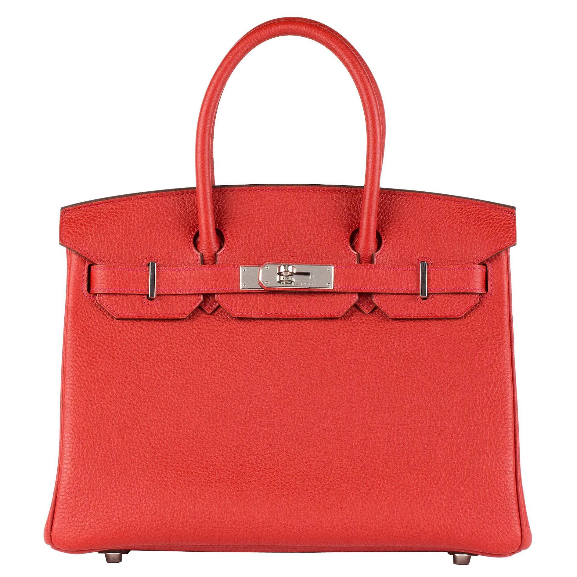Hermes Handbag Birkin 30 Togo Geranium Palladium Hardware.