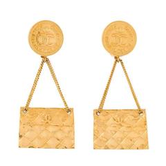 Vintage Chanel Quilted Bag Drop Earrings