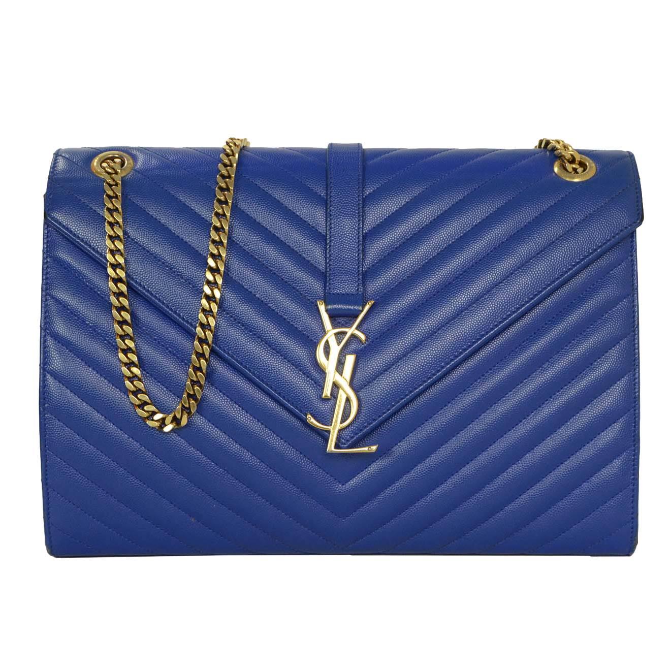 Saint Laurent Cobalt Blue Chevron Shoulder Bag GHW