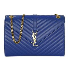 Saint Laurent Cobalt Blue Chevron Shoulder Bag GHW