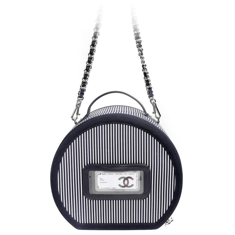 Chanel Navy Striped Hat Box Tote- Cruise 2010 Collection at 1stDibs