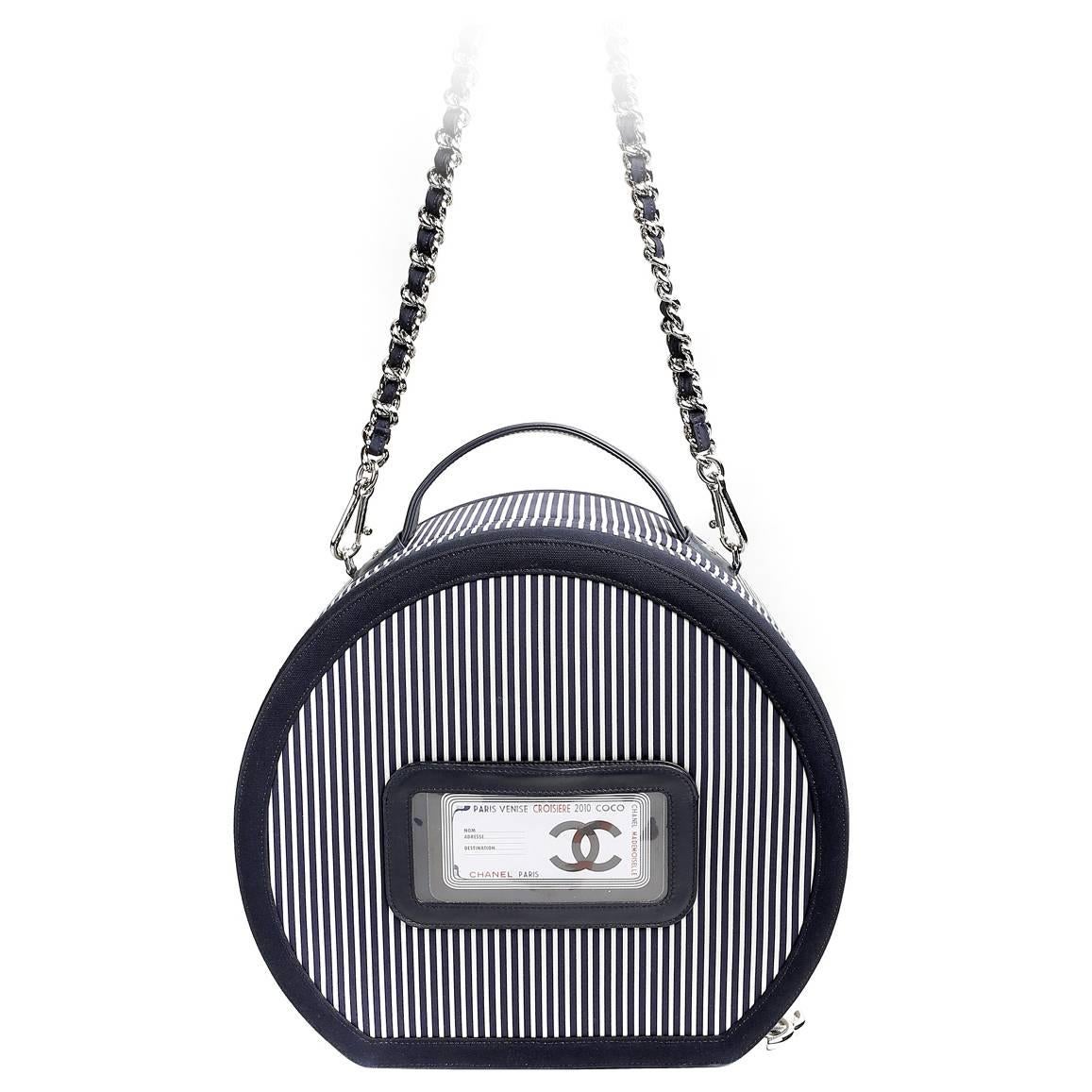 Chanel Navy Striped Hat Box Tote- Cruise 2010 Collection