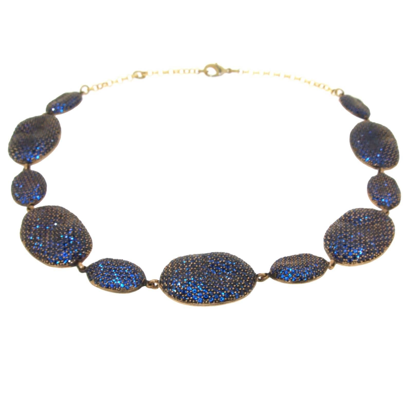 Sapphire Blue Rococo Pebble Necklace By JCM  For Sale