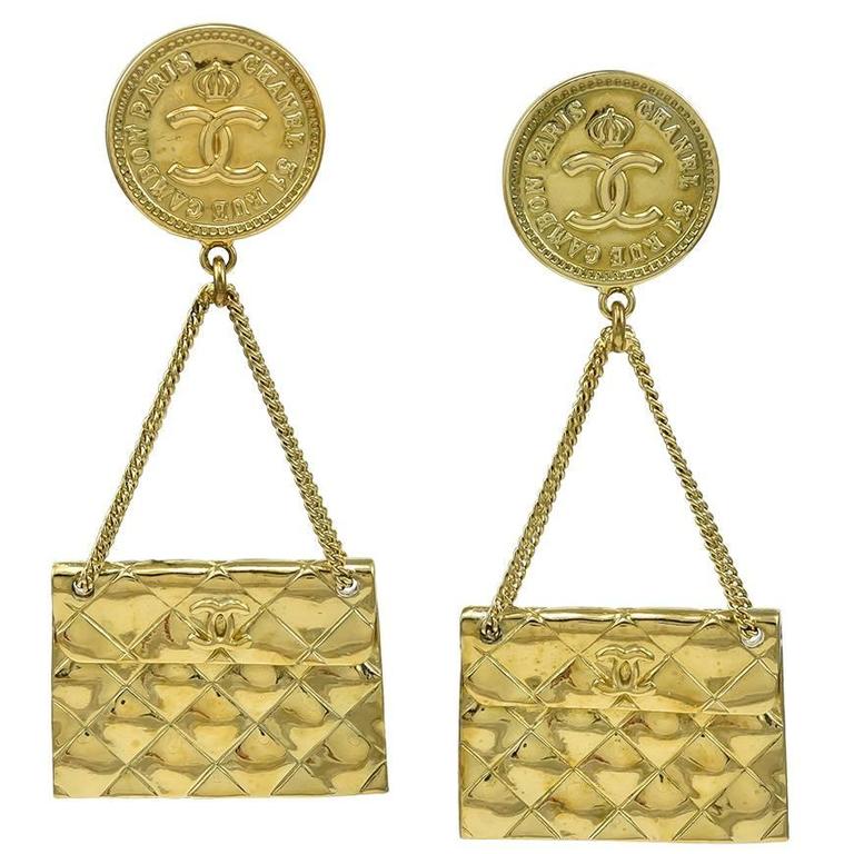 Iconic Chanel Quilted Purse Earrings at 1stdibs