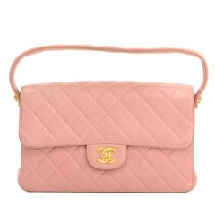 Chanel 10" Double Sided Pink Quilted Leather Flap Handbag