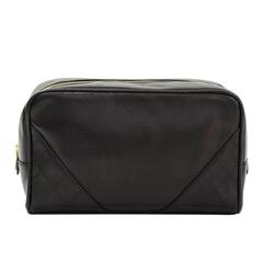 Vintage Chanel Black Leather Large Vanity Cosmetic Case Pouch
