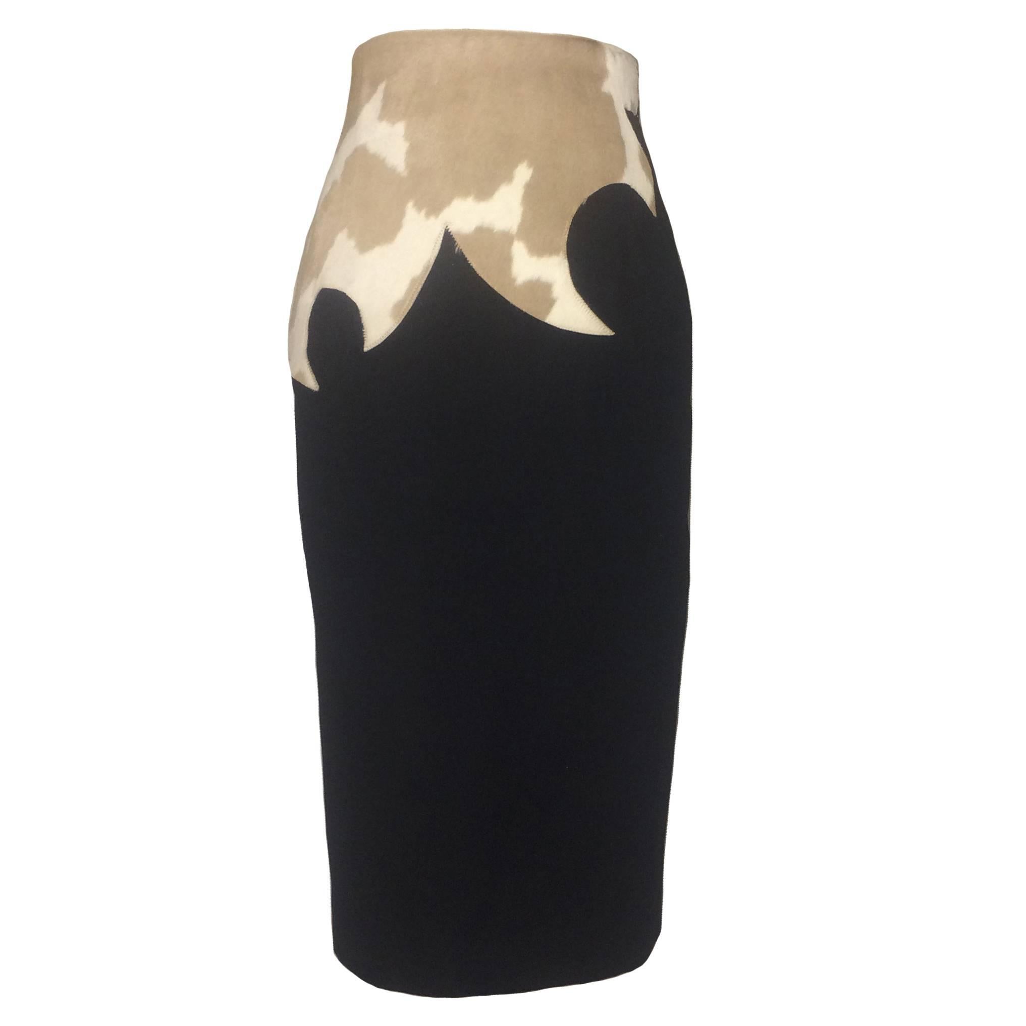 Alexander McQueen 1997 It's a Jungle Out There Black Pony Pencil Skirt