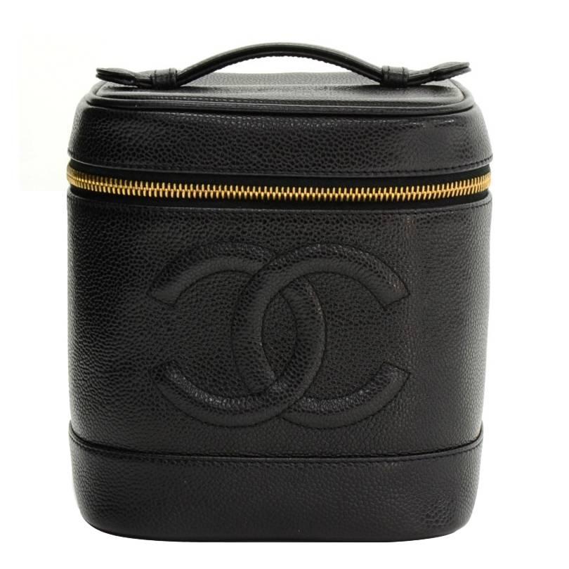Chanel Vanity Black Caviar Leather Cosmetic Hand Bag