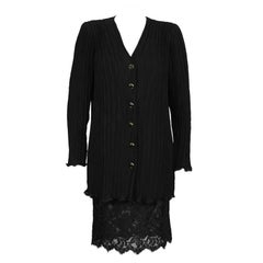1980's Ungaro Black Fortuny Pleated Jacket With Lace Skirt