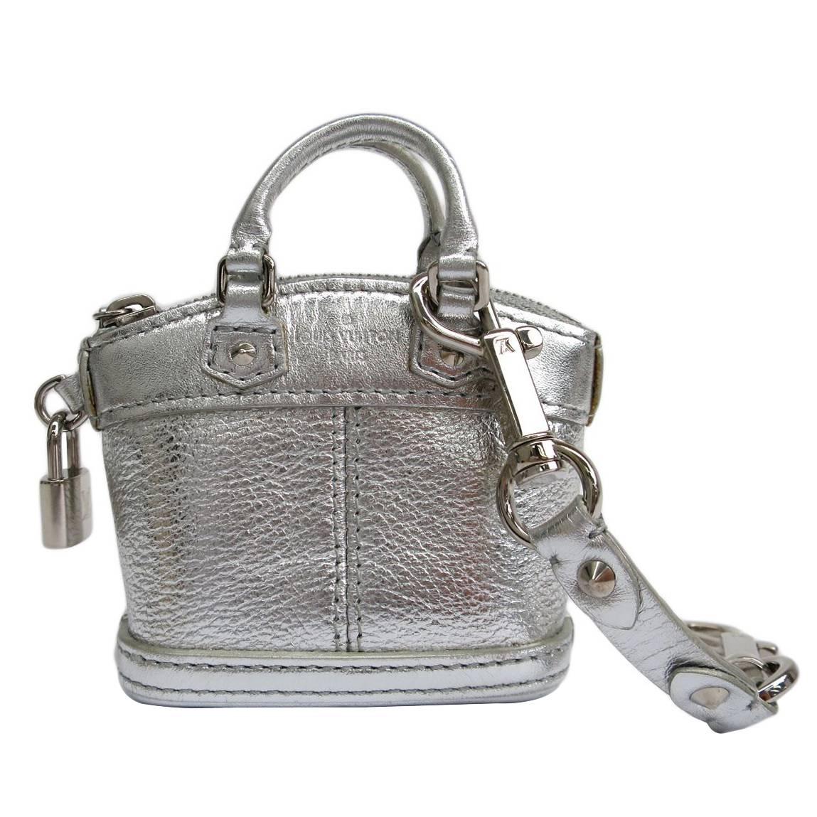 Louis Vuitton Silver Metallic Lockit Mini Handbag Keychain Bag Charm in Box 
