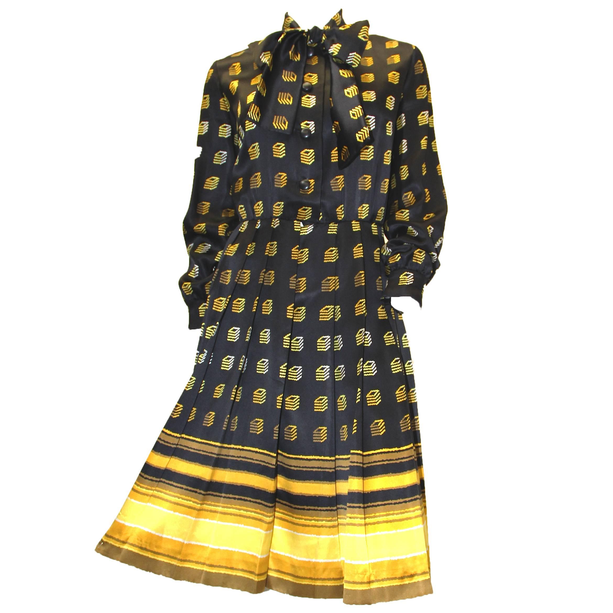1960s Givenchy Silk Geo Print Dress For Sale