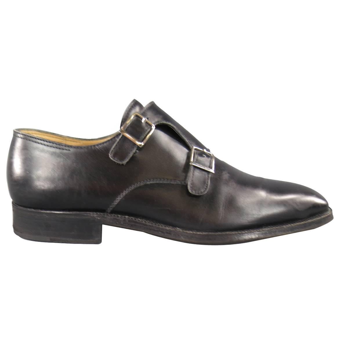 GRAVATI for Wilkes Bashford Size 8.5 Black Leather Monk Strap Dress Shoes