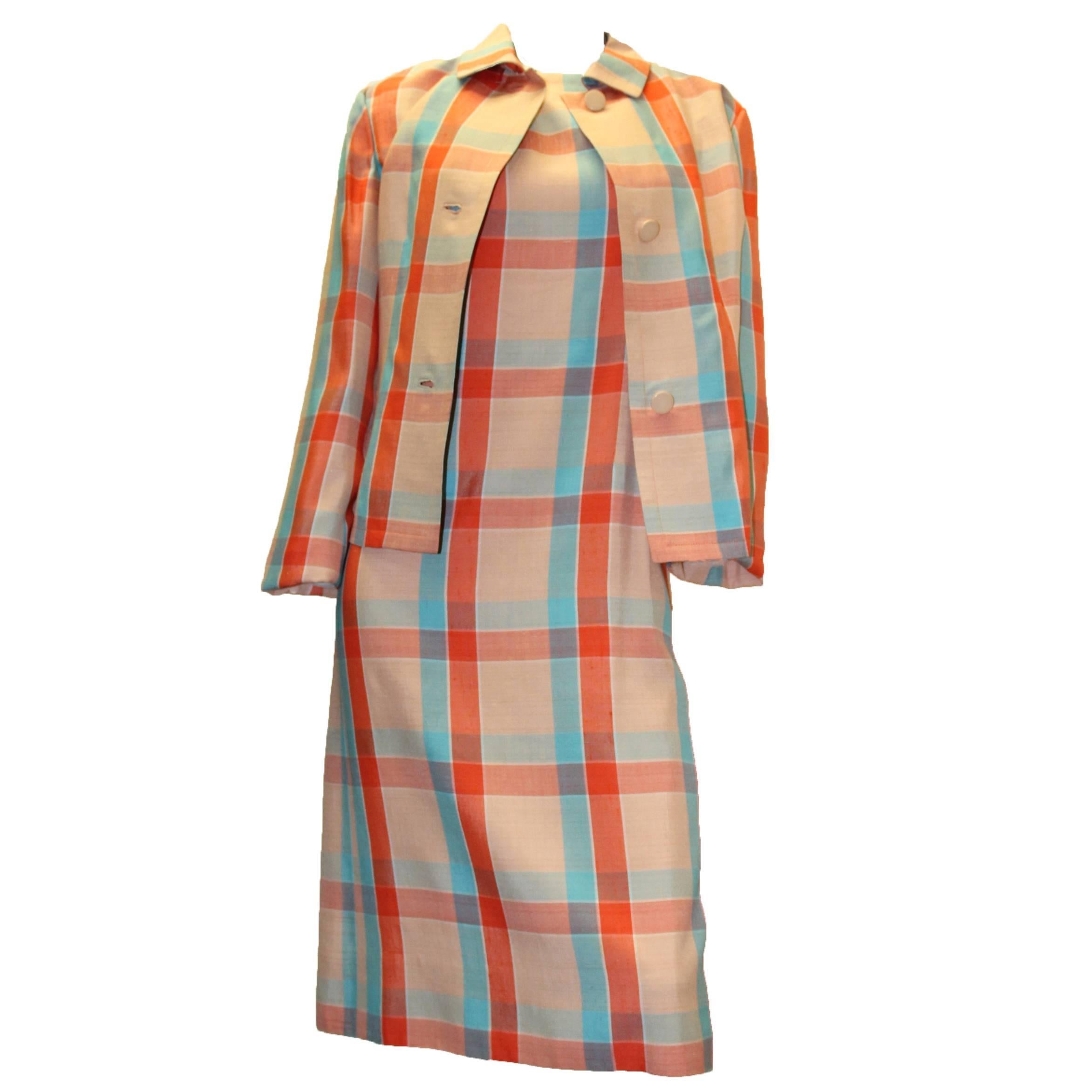 1960s Givenchy Plaid Dress Suit  For Sale