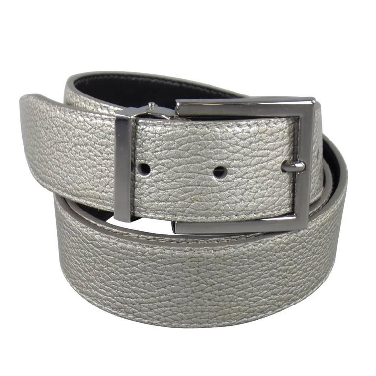 DOLCE and GABBANA Size 40 Silver Opalescent Leather Belt at 1stdibs