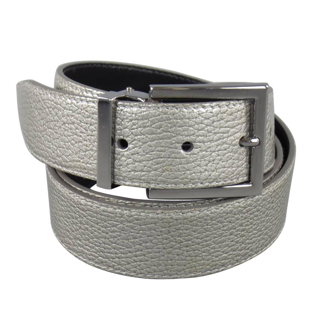 DOLCE & GABBANA Size 40 Silver Opalescent Leather Belt