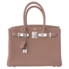 Hermes Etoupe Togo 30cm Birkin Palladium PHW Bag 2016 Production