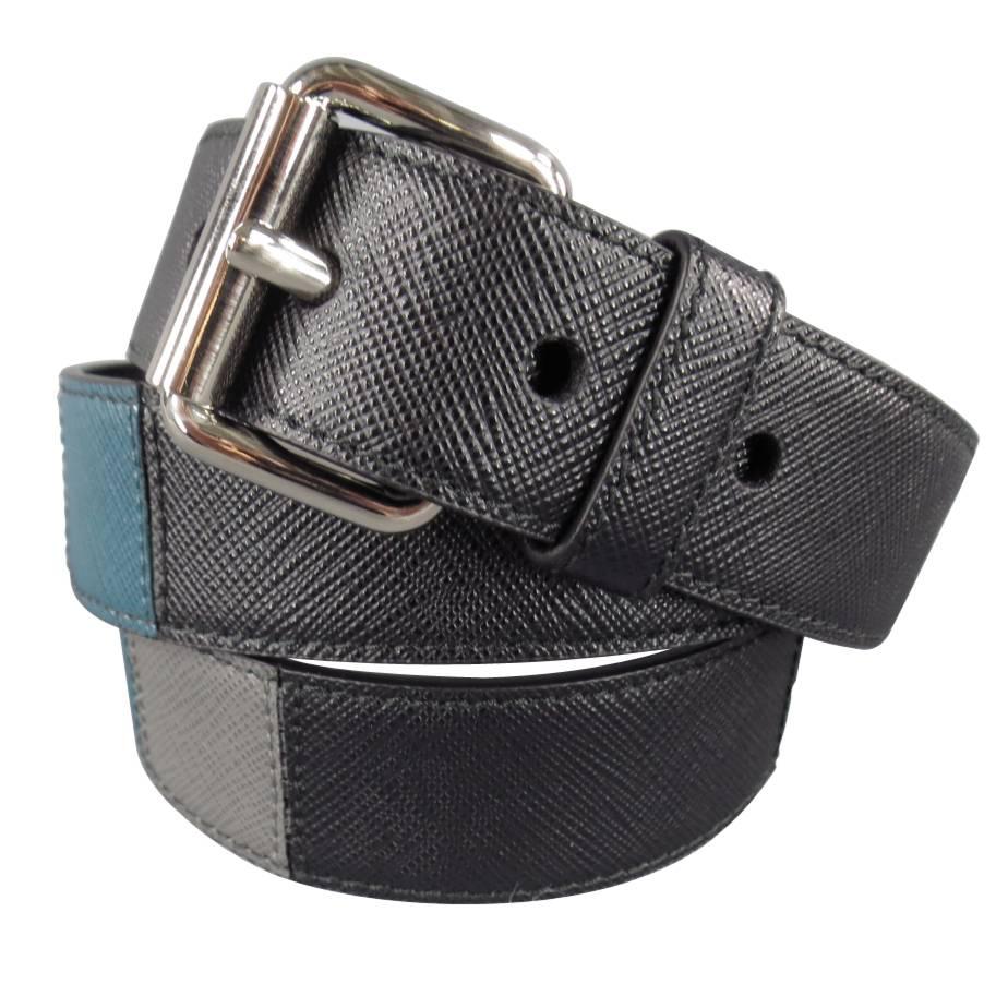 PRADA Size 40 Black Leather patchwork Belt
