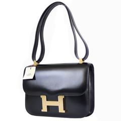 Hermes Black Box Calf Constance 23 Flap Bag
