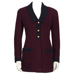 Vintage 1980's Chanel Bordeaux and Navy Boucle Jacket 
