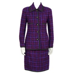 1980's Chanel Purple Plaid Boucle Skirt Suit