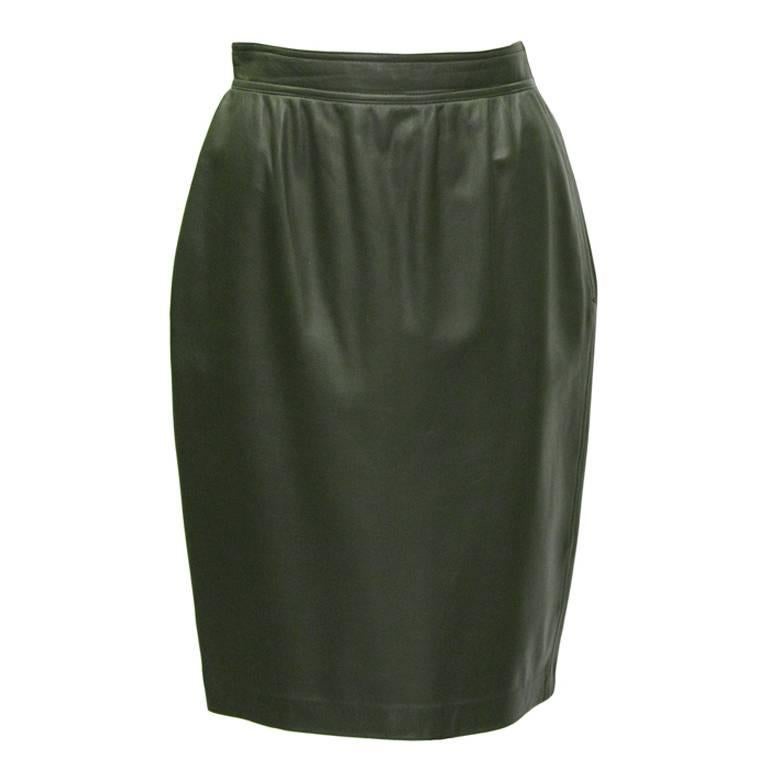 1980's Emanuel Ungaro Forest Green Leather Skirt