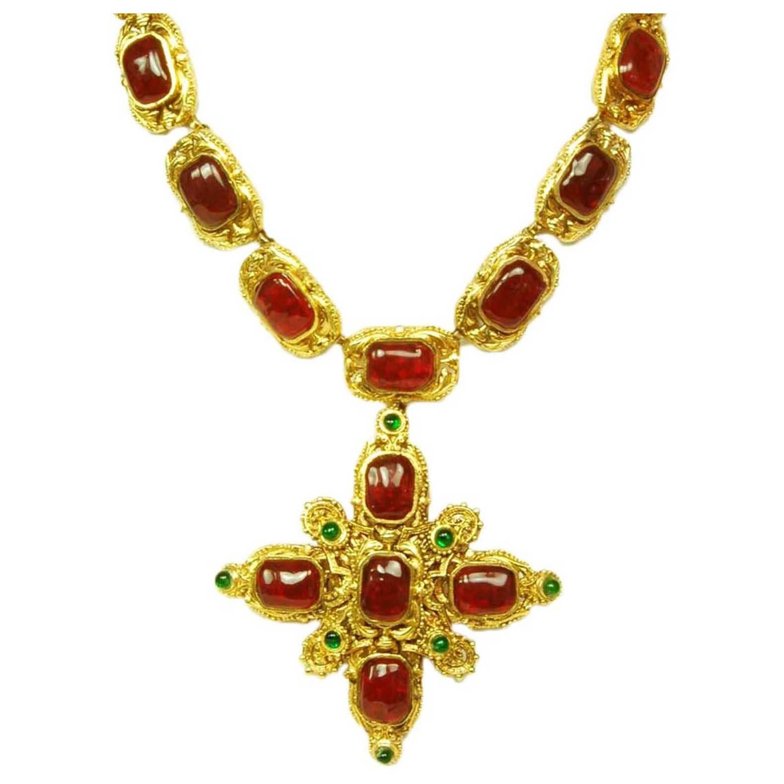 Chanel Vintage '70s-'80s Gripoix Maltese Cross Necklace