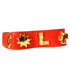 1990s Christian Lacroix Wide Red Iconic Gold Symbol Belt 11