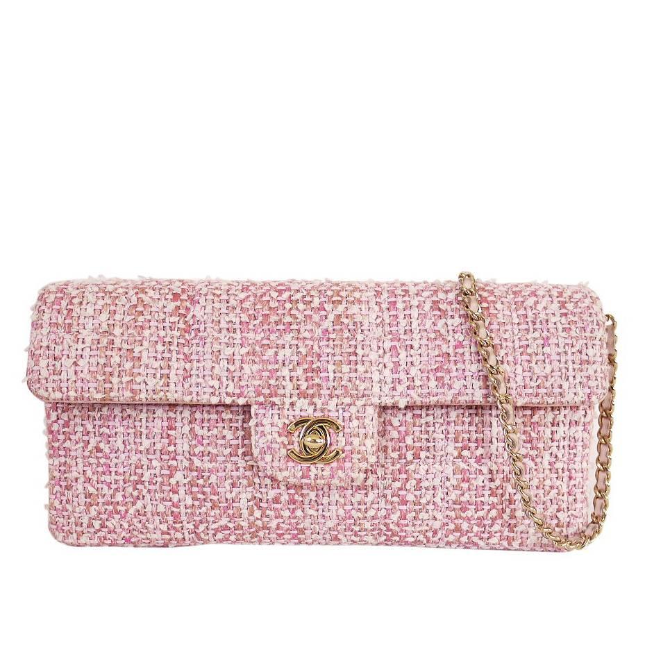 Chanel Pink Tweed 2way Wristlet Clutch Shoulder Bag