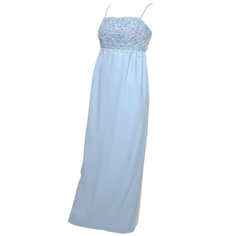 1960s Emma Domb Vintage Dress Blue Beaded Sequins Evening Gown For Sale at  1stDibs