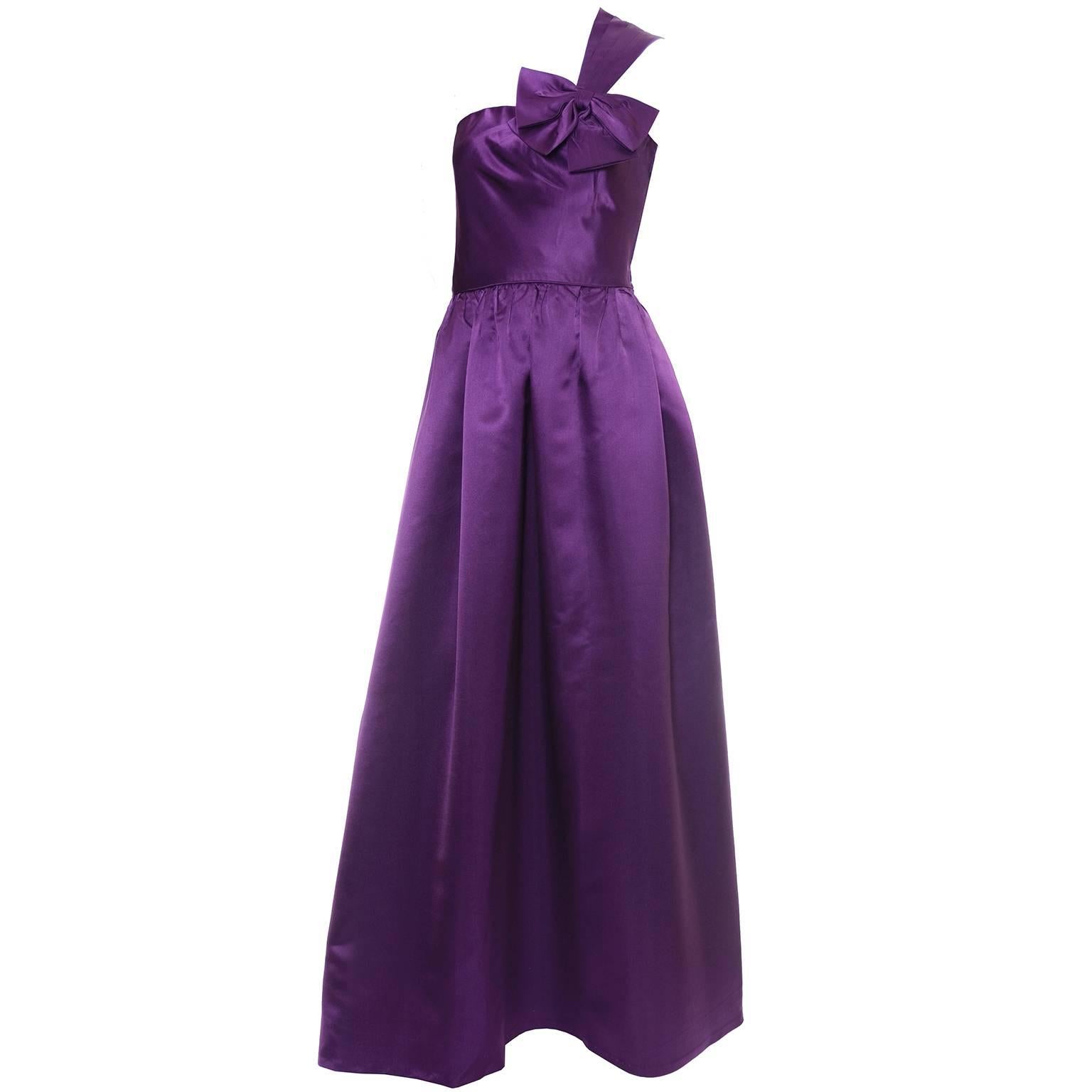 Vintage Purple Dress by Victoria Royal Satin Evening Gown One Shoulder I Magnin