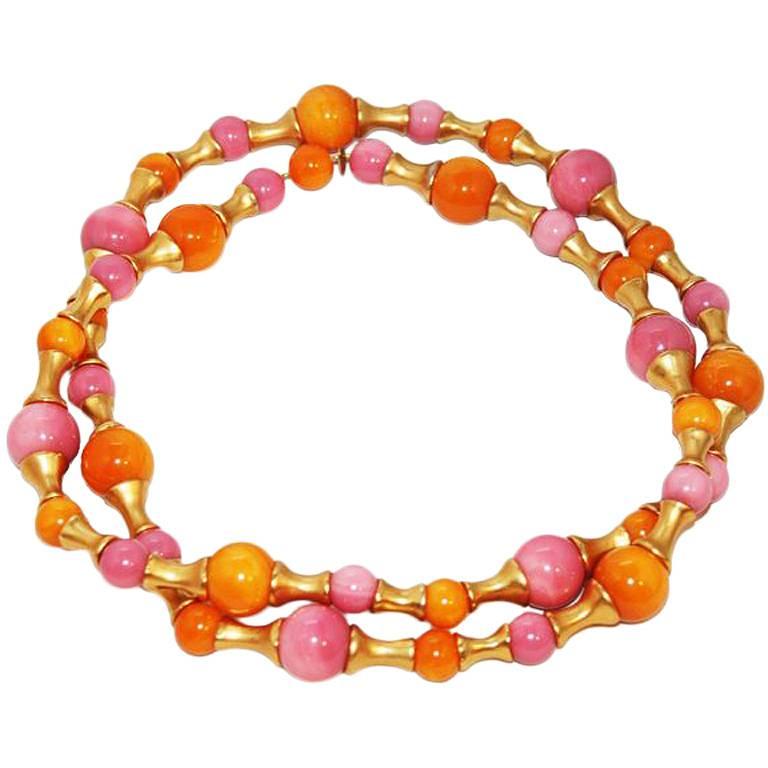 Gorgeous Collectable Chanel Pink & Orange Necklace 1993